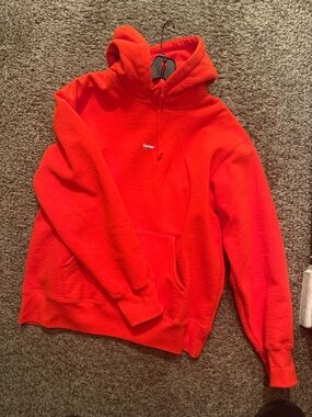 Supreme Red Hooded Sweatshirt with White Logo